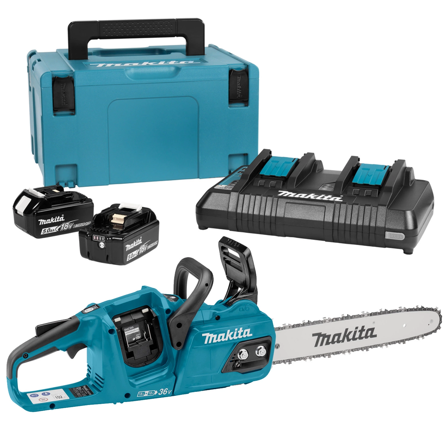 Makita DUC355PT2J LXT 2x18V Li-Ion Accu Kettingzaag Set (2x 5.0Ah) In Mbox - 35cm