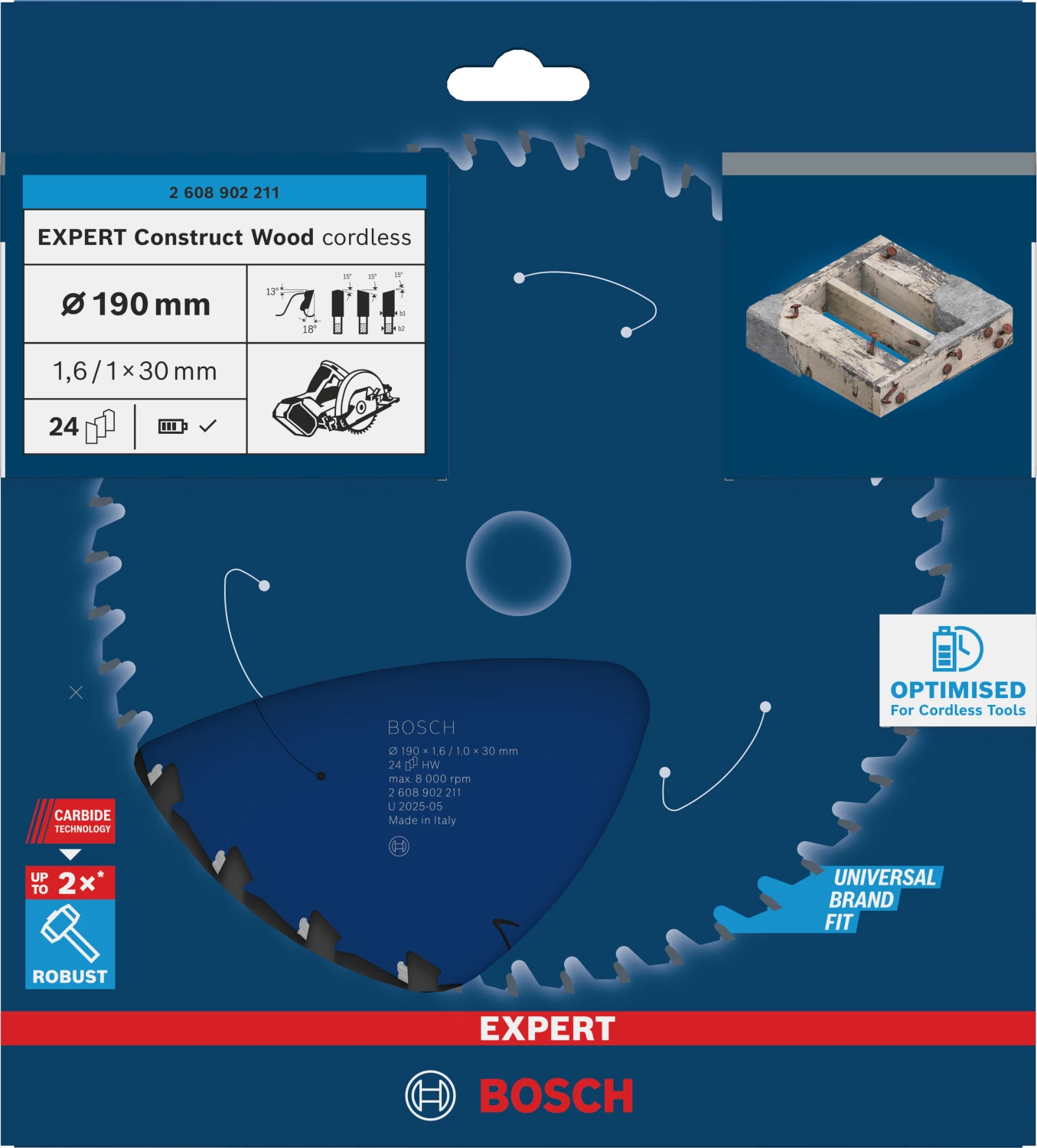 Bosch 2608902211 EXPERT Cirkelzaagblad - 190 X 30 X 24T - Hout thumbnail 2