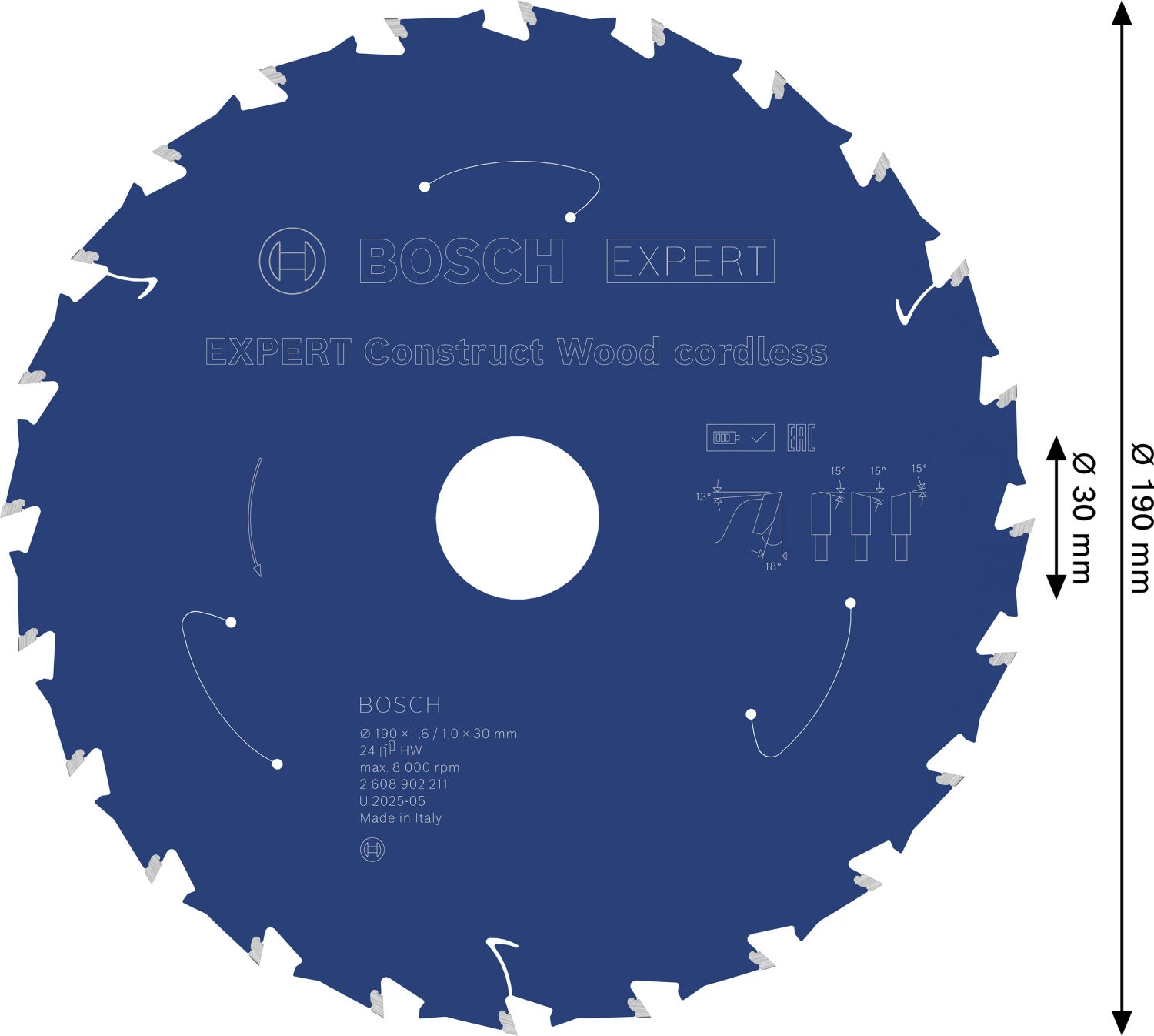 Bosch 2608902211 EXPERT Cirkelzaagblad - 190 X 30 X 24T - Hout thumbnail 4
