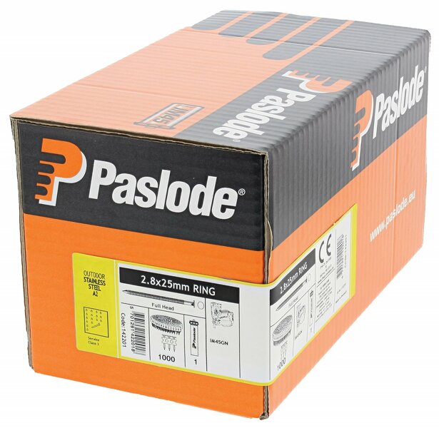 Paslode 142201 Haften-Nagel Op Rol Incl. Gas IM45 - 2,8x25mm - Ring Inox A2 Fh Gn (1000st) - Detailed view of the product
