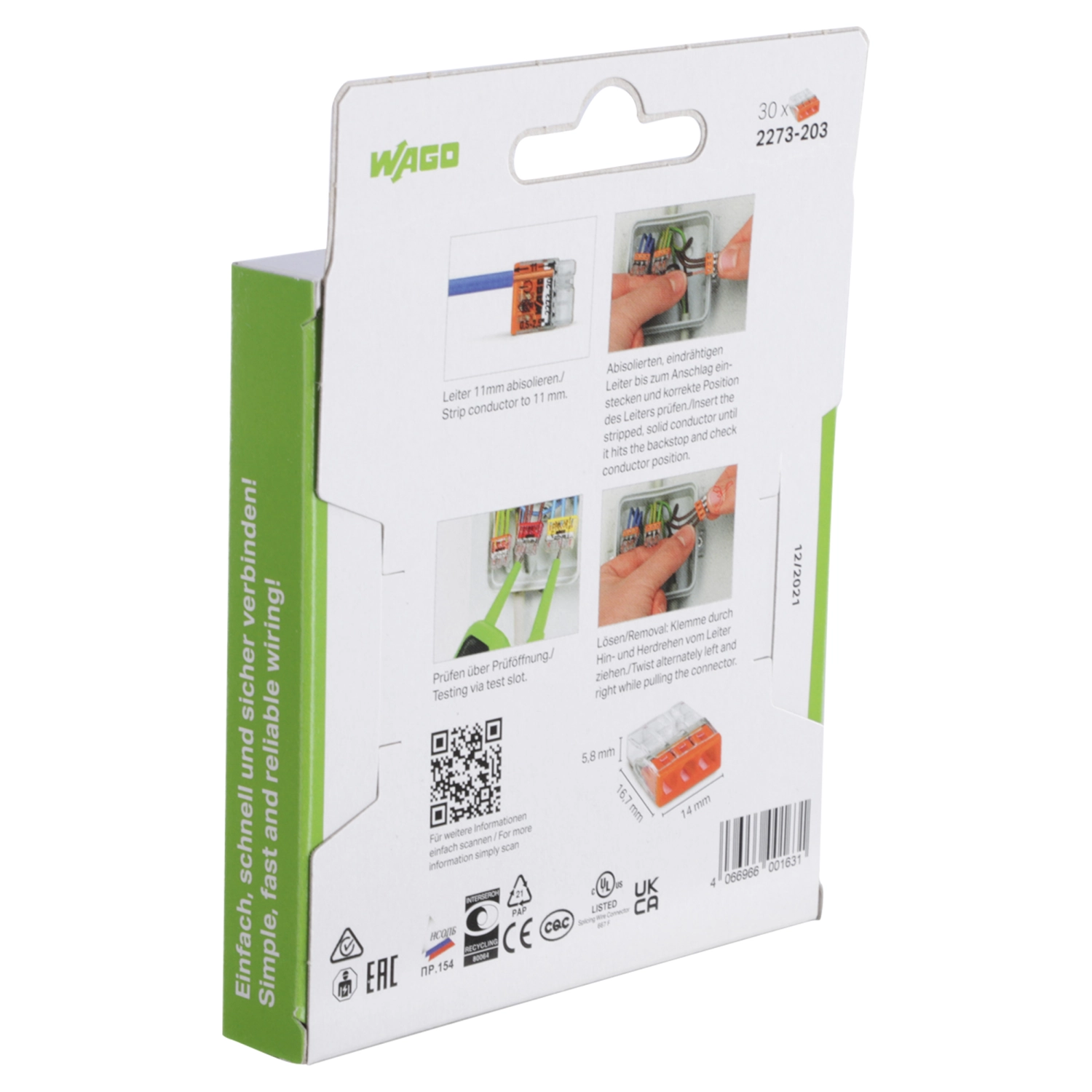 Wago 2273-203 Lasklem 3-polig - Transparant/oranje (30 st) thumbnail 4