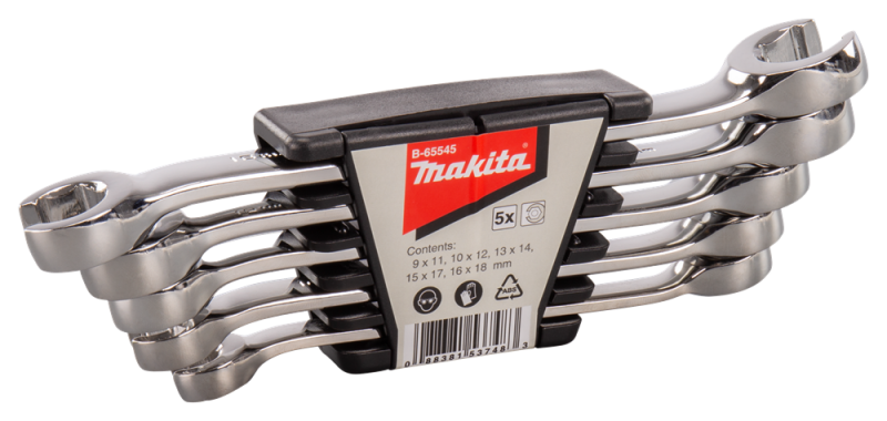 Makita B-65545 5-delige Ringsleutelset Open - 9-18mm - Detailed view of the product