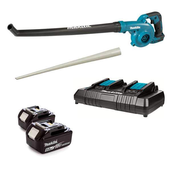 Makita DUB186 18V Li-Ion Accu Bladblazer Set (2x 5,0Ah) - 192 Km/h - Incl. Blaaspijp