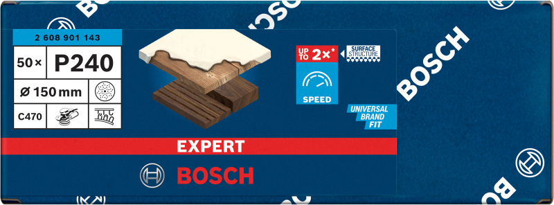 Bosch 2608901143 EXPERT Schuurvel C470 Best For Wood And Paint - 150mm - K240 - Multiperforatie (50st) - Detailed view of the product