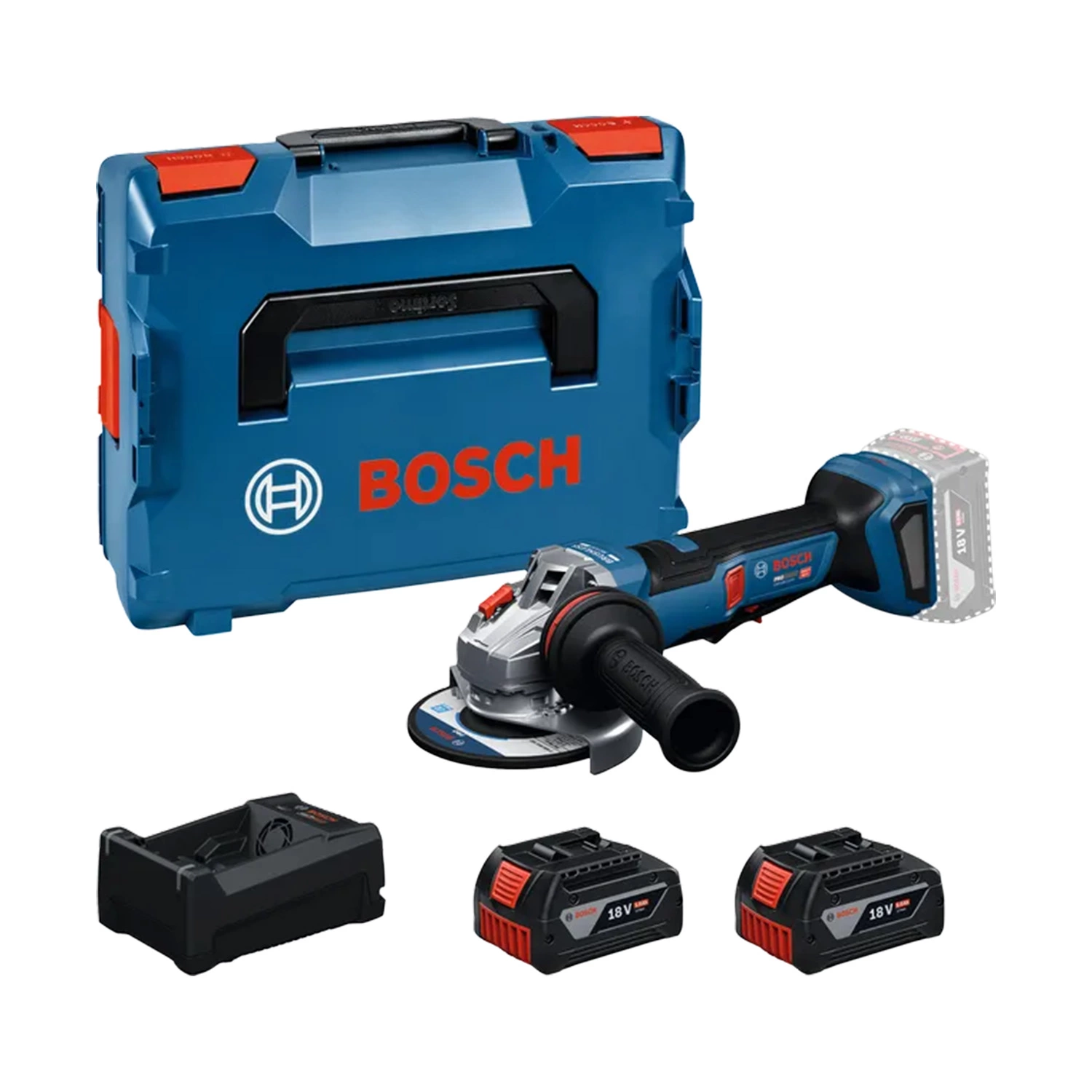 Bosch GWS18V-11PS Accu Haakse Slijper Set (incl. 2x 5,0 Ah Accu's En Lader) In L-boxx - 125mm