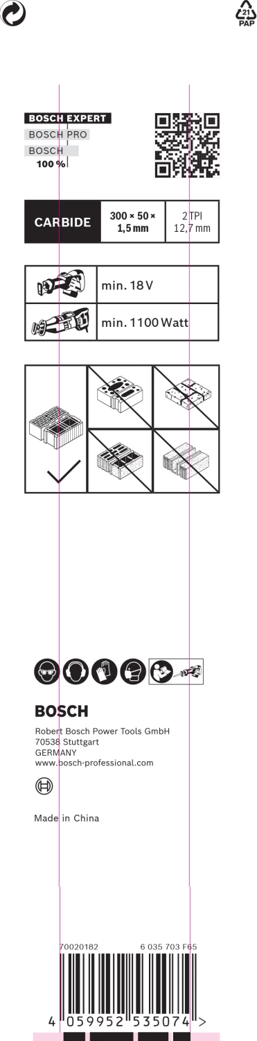 Bosch 2608900417 EXPERT Reciprozaagblad S1243HM Hollow Brick thumbnail 3