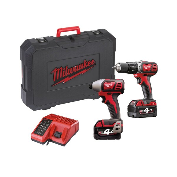 Milwaukee M18 BPP2C-402C 18V Li-Ion Accu Klopboor-/schroefmachine (M18BPD)&Slagschroevendraaier (M18BID) Combiset (2x 4.0Ah Accu) In Koffer EAN: 4002395003419