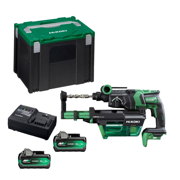 HiKOKI DH36DPEWEZ 36V Li-ion Accu Boorhamer Set (2x2.5Ah) - SDS+ Met Stofafzuigunit In HSC IV Koffer