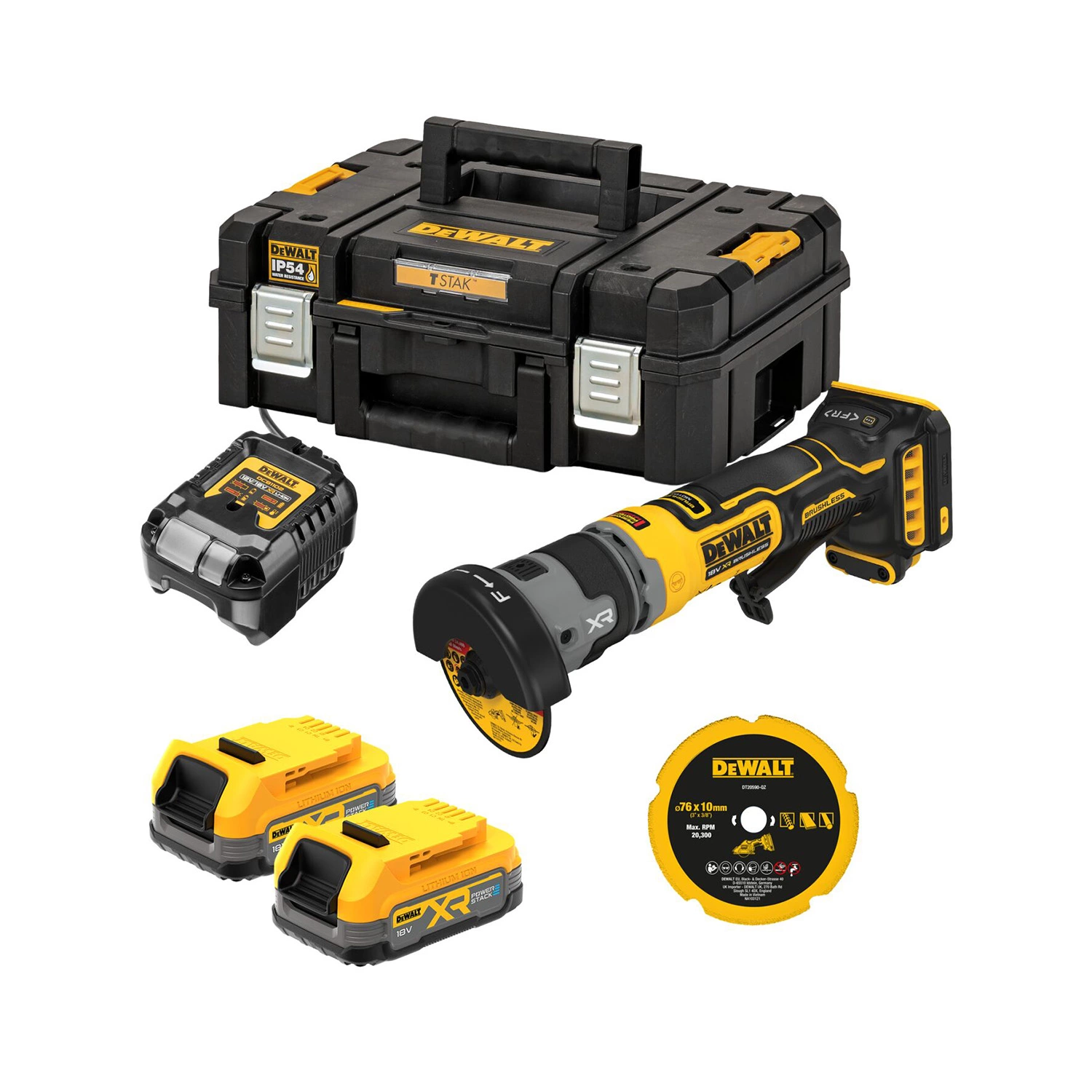 DeWALT DCG430E2T-QW 18V XR Accu Doorslijpmachine Set ( 2x Powerstack 1.7Ah Accu + Lader) - 76mm