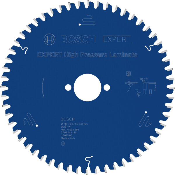 Bosch 2608644135 EXPERT Cirkelzaagblad - 190 X 30 X 56T - Laminaat afbeelding