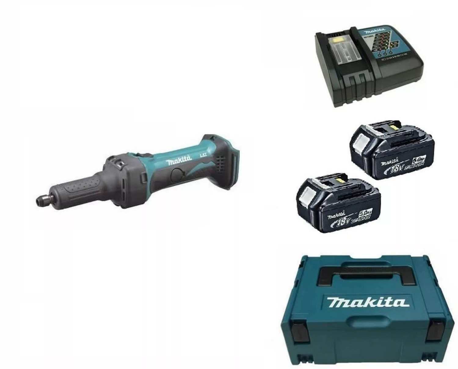 Makita DGD800RTJ 18V Li-Ion Accu Rechte Slijper Set (2x 5.0Ah Accu) In Mbox - 6mm