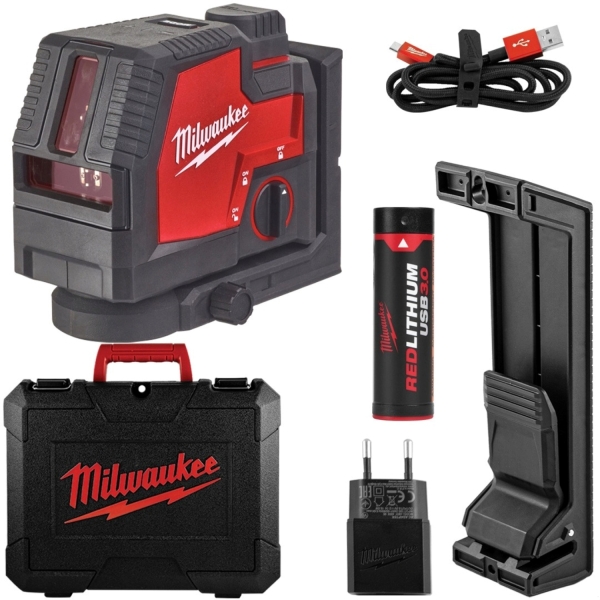 Milwaukee L4 CLL-301C 4V Li-ion Accu Kruislijnlaser Set (1x 3.0Ah Accu) In Koffer - 2 Lijnen - 30m - Groen