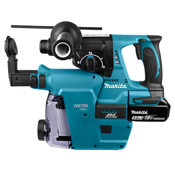 Makita DHR242RTJW 18V Li-Ion SDS-Plus Accu Combihamer Incl. Stofafzuiging Set (2x 5,0Ah) In Mbox - 24mm - Koolborstelloos - Detailed view of the product