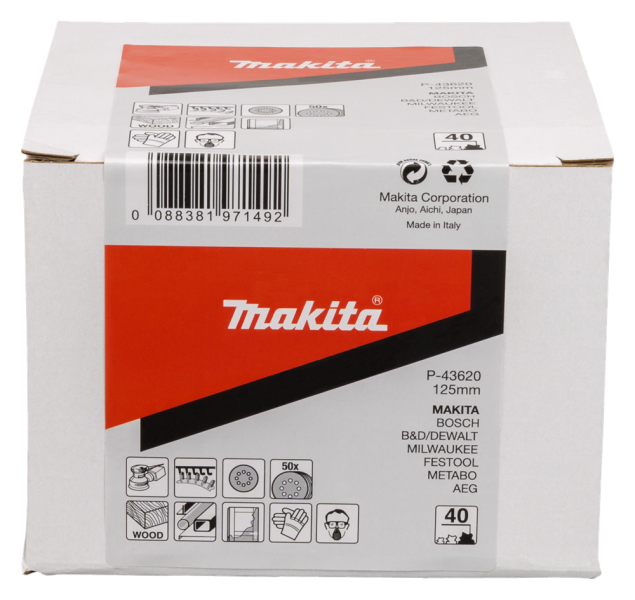 Makita P-43620 Schuurschijven - 125 X K40 - Hout (50st) - Detailed view of the product