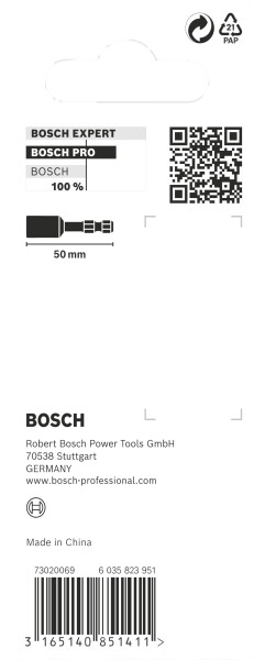 Bosch 2608522351 Impact Control Dopsleutel - Zeskant - 8mm - 1/4''(L=50mm) - Detailed view of the product