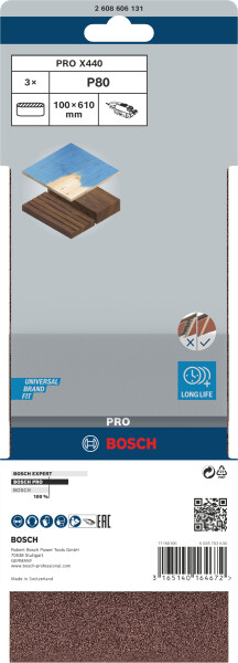 Bosch 2608606131 Schuurband X440 - K80 - 100 X 610mm (3st) - Detailed view of the product