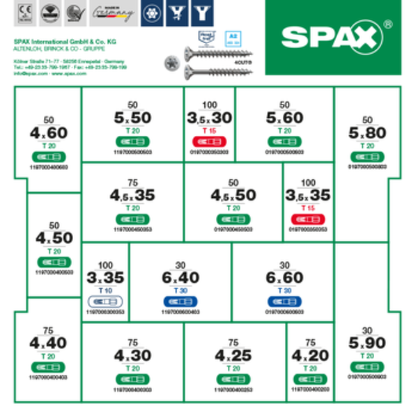 SPAX 5000009165019 Schroevenset In Montagekoffer - 17 Afmetingen - Verzonken Kop - RVS A2 (1065st) - Detailed view of the product