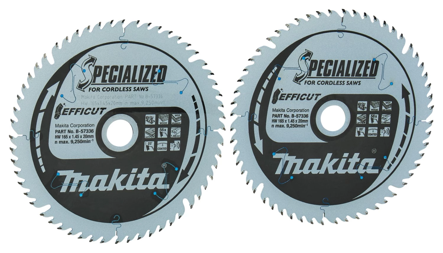 Makita B-57336-2 Cirkelzaagblad - Efficut 165x20x1,45 56T - Hout - Duopack thumbnail 2