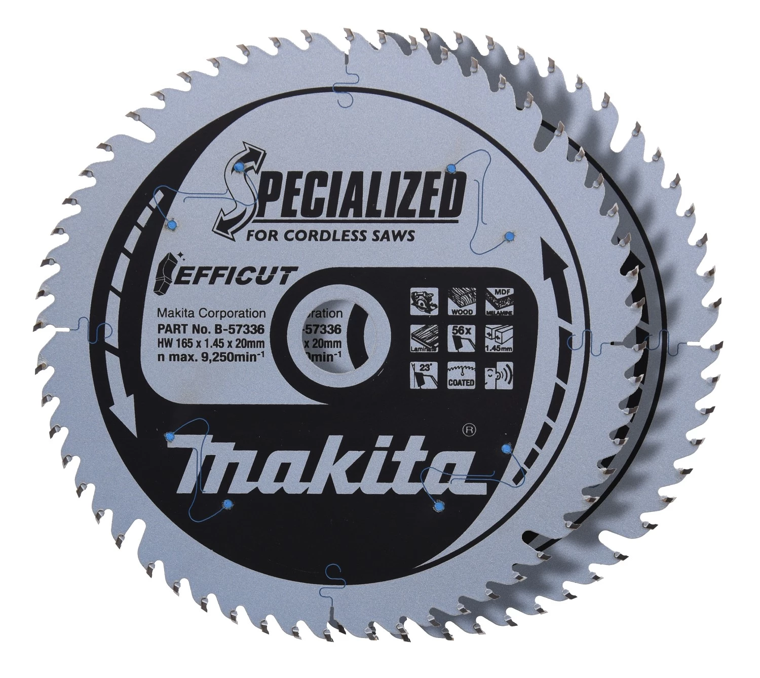 Makita B-57336-2 Cirkelzaagblad - Efficut 165x20x1,45 56T - Hout - Duopack