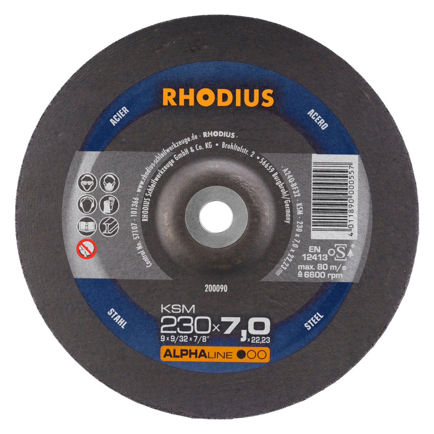 Rhodius 200090 KSM ALPHALINE L Afbraamschijf 230 X 22,23 X 7mm (10 St)