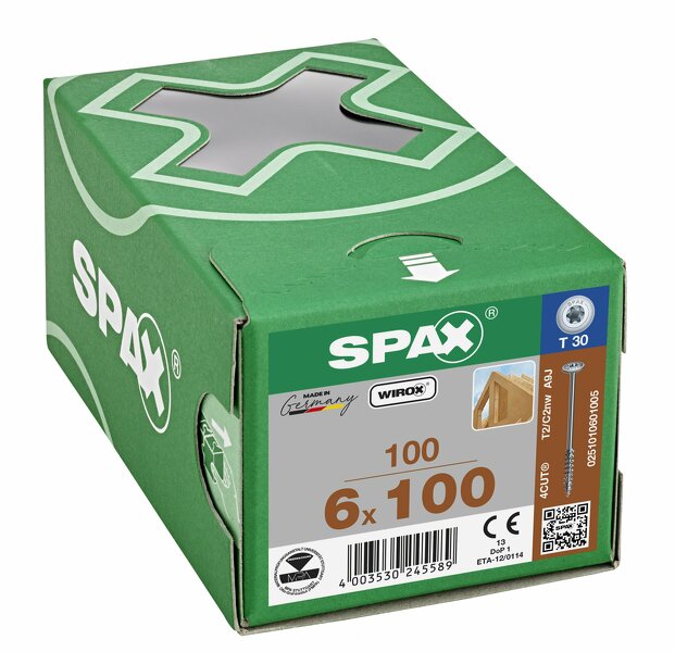 SPAX Houtconstructieschroeven Discuskop - Deeldraad -T30 - 6.0x100 Mm (100st) - Detailed view of the product