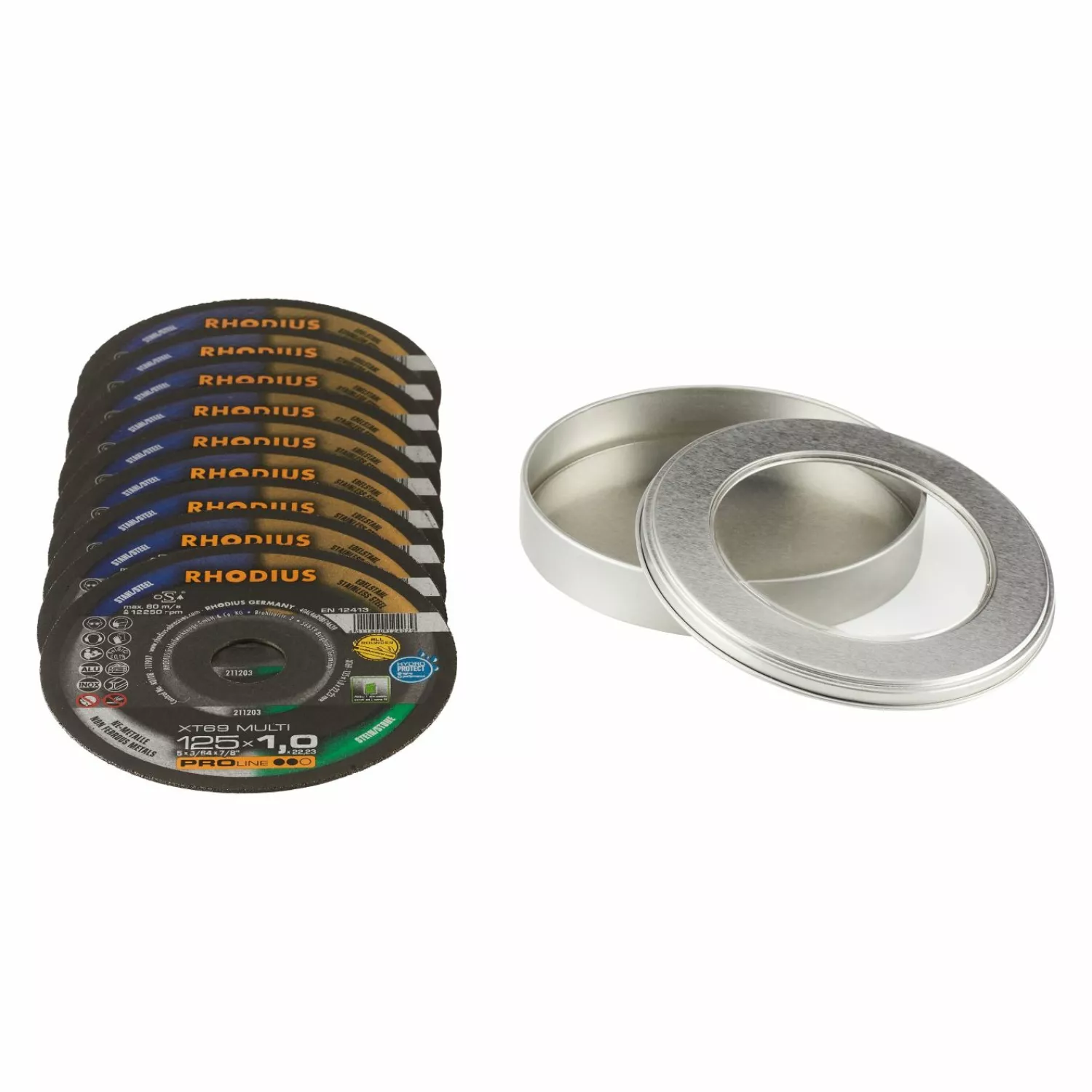 Rhodius XT69 Multi Doorslijpschijvenset In Opbergblik - 125 X 1,0 X 22,23mm (10st)