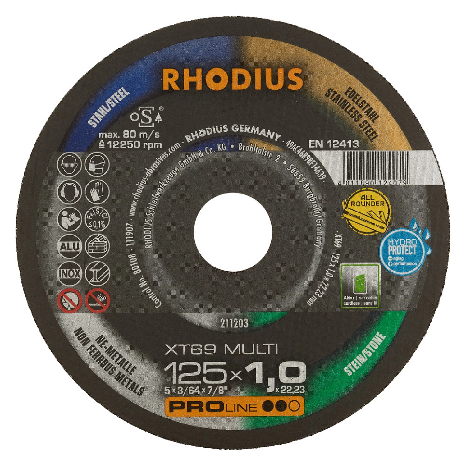 Rhodius XT69 Multi Doorslijpschijvenset In Opbergblik - 125 X 1,0 X 22,23mm (10st) thumbnail 2