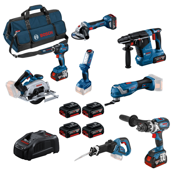Bosch 8 Toolkit 18V 8-delige Accu Combiset (4x 5,0Ah) In Tas