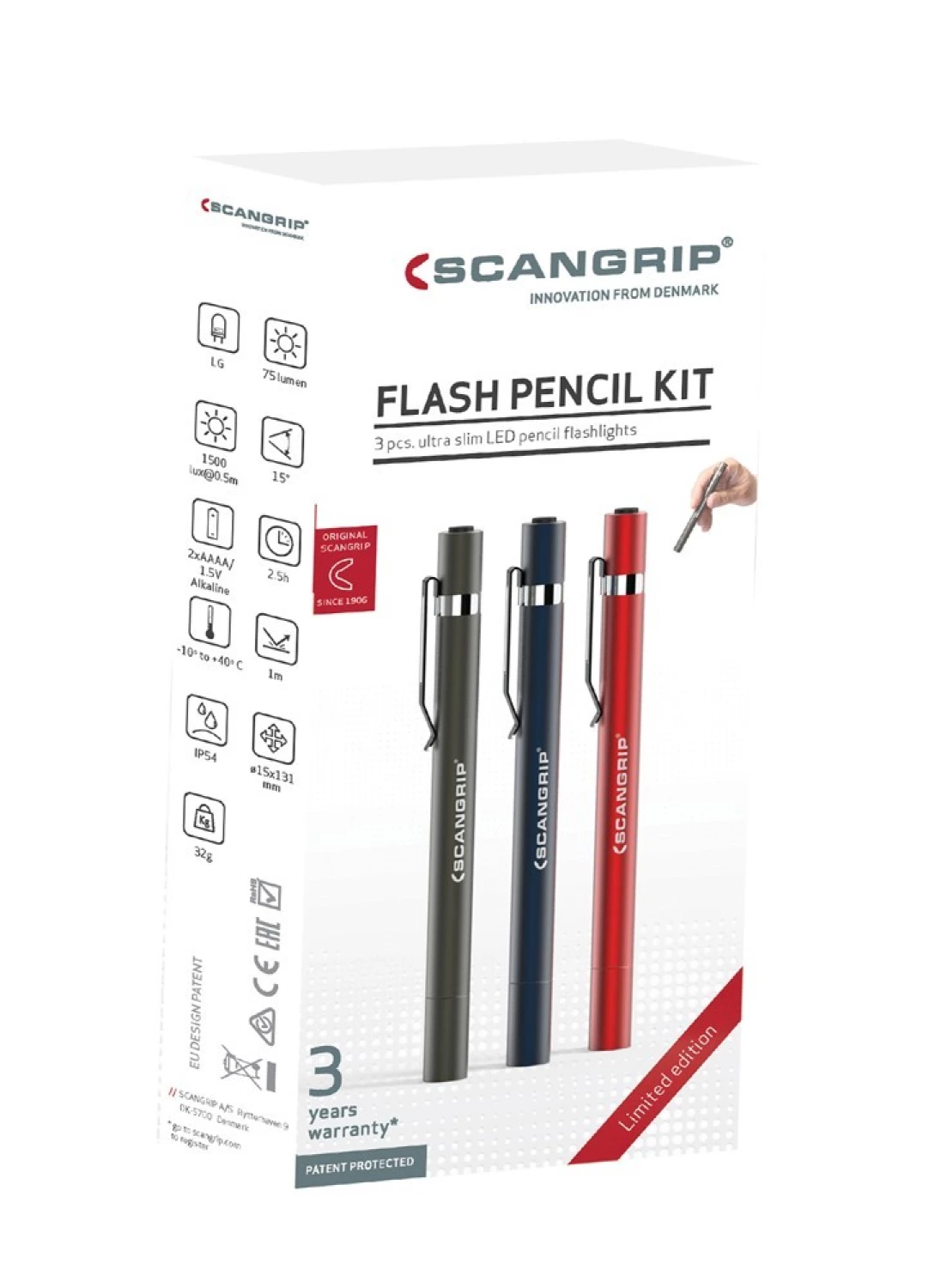 SCANGRIP Penlamp flash pencil - 75lm - 3 stuks