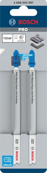 Bosch 2608655097 PRO T321AF Decoupeerzaagblad Pipes En Profiles - Metaal (2st) - Detailed view of the product