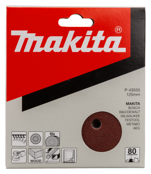 Makita P-43555 Schuurschijf Red - K80 - 125mm (10st) - Detailed view of the product