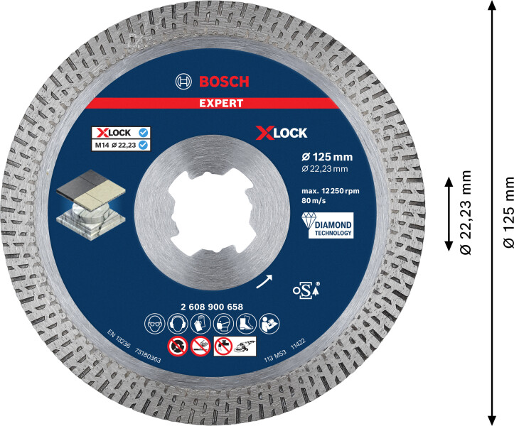 Bosch 2608900658 EXPERT X-LOCK Diamantschijf Hard Ceramic 125 X 22,23 X 1,4 X 10mm - Detailed view of the product