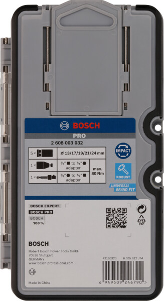 Bosch 2608003032 7-delige Doppen En Adapter Set - 1/2'' - Detailed view of the product