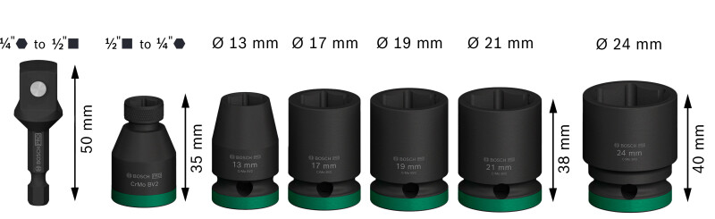 Bosch 2608003032 7-delige Doppen En Adapter Set - 1/2'' - Detailed view of the product