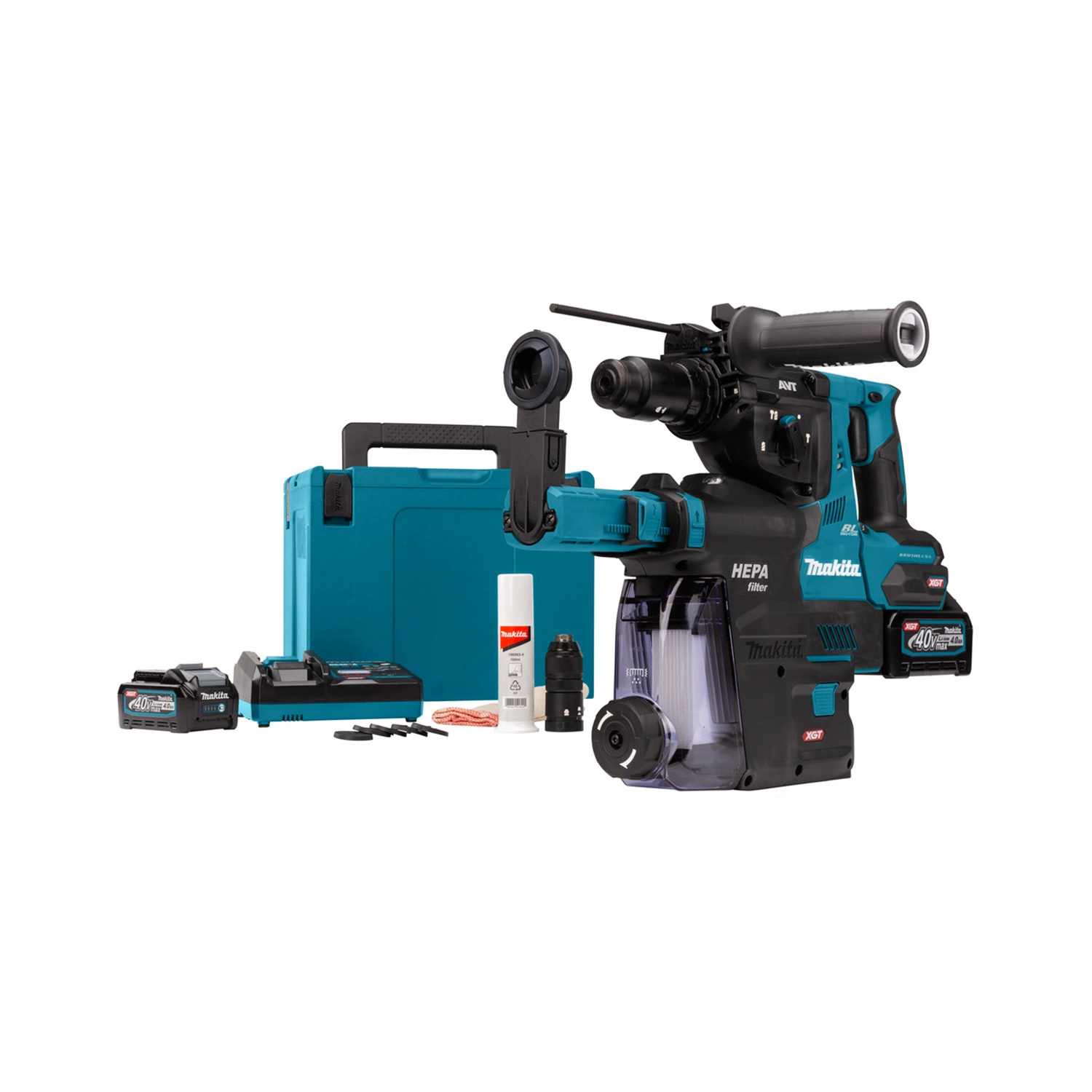 Makita HR004GM202 XGT 40V Max Li-Ion Accu SDS-Plus Combihamer Set (2x 4,0Ah) Incl. Stofafzuigsysteem In Mbox - 2,9J - Koolborstelloos