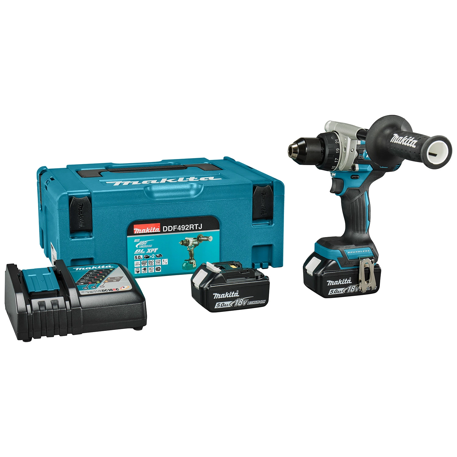 Makita DDF492RTJ 18V Li-ion Accu Boor-/schroefmachine Set (2x 5.0Ah Accu) In Mbox - Koolborstelloos