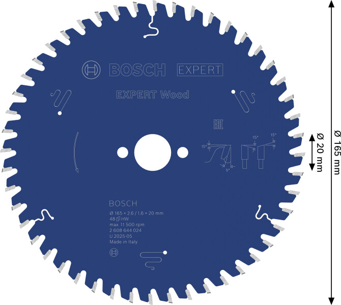 Bosch 2608644024 Expert Cirkelzaagblad - 165 X 20 X 48T - Hout - Carbide - Detailed view of the product