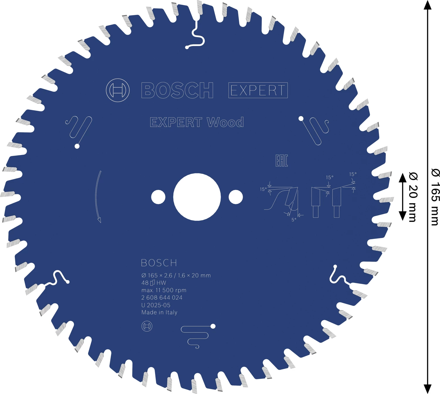 Bosch 2608644024 Expert Cirkelzaagblad - 165 X 20 X 48T - Hout - Carbide thumbnail 4