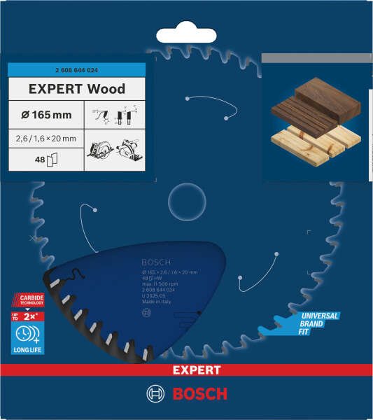 Bosch 2608644024 Expert Cirkelzaagblad - 165 X 20 X 48T - Hout - Carbide - Detailed view of the product