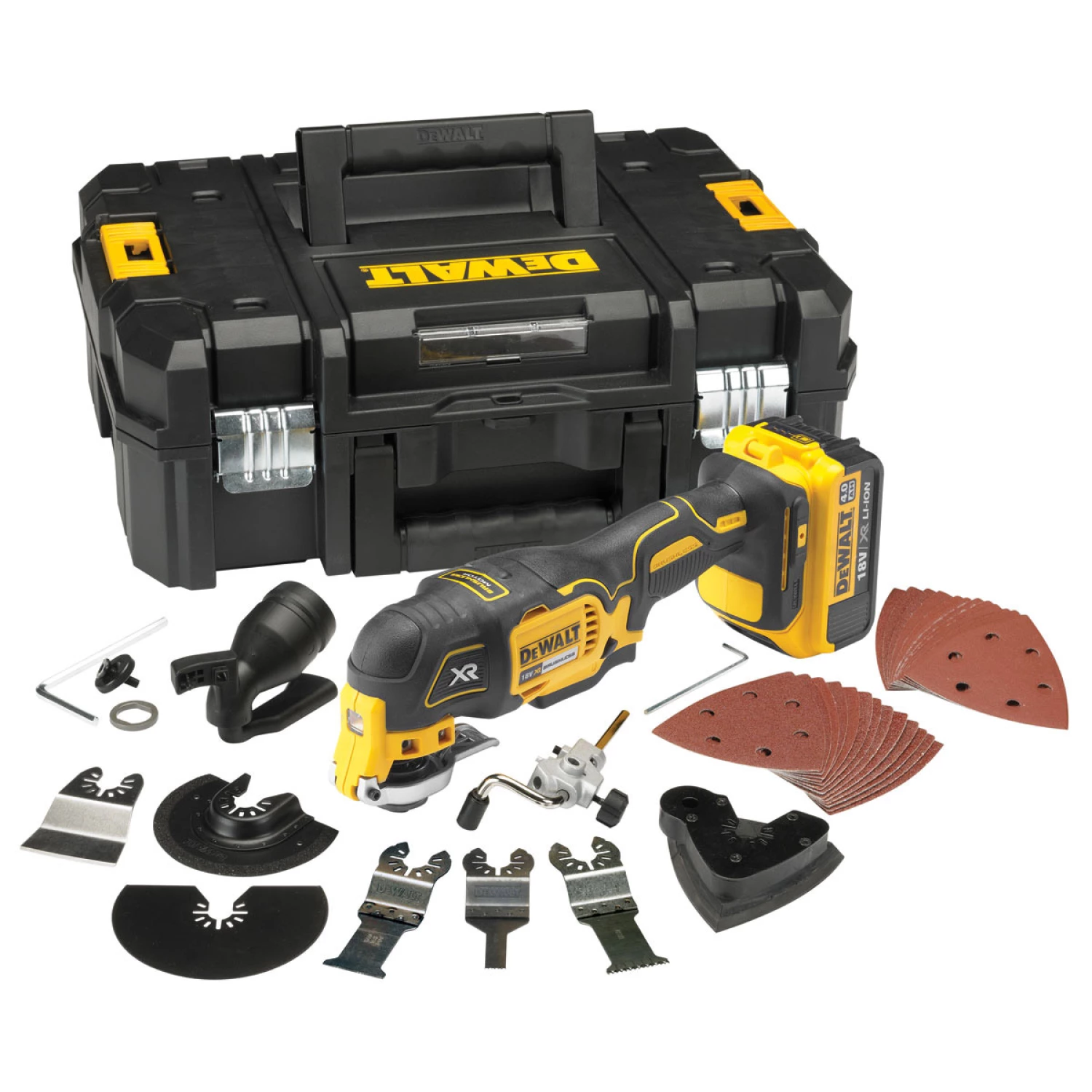 DeWALT DCS355M1 18V Li-ion XR Accu Multitool Set (1x 4.0Ah) + 35-delige Accessoireset In TSTAK - Koolborstelloos