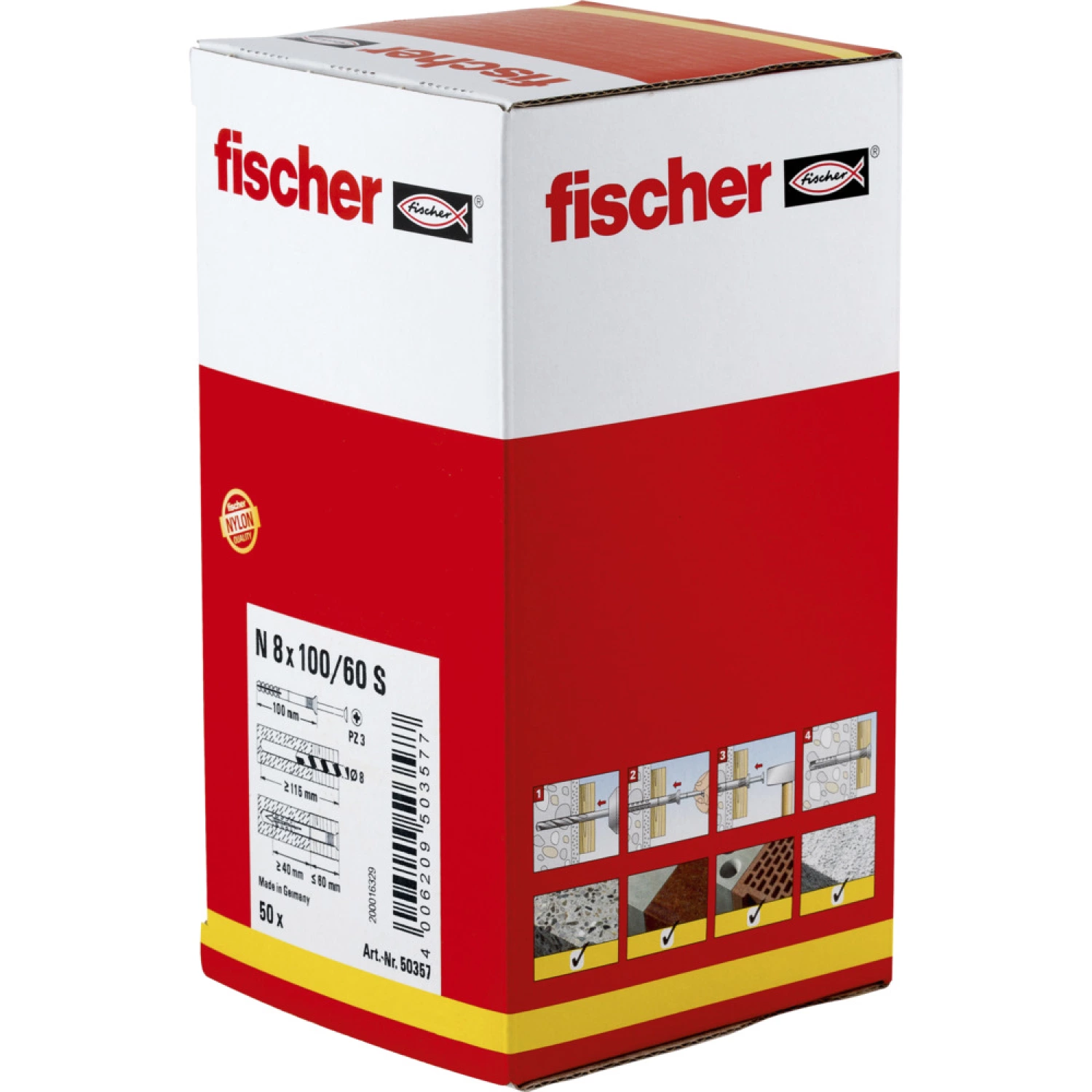 Fischer 50357 Nagelplug/slagplug NS - 8 X 100mm - PZ3 - Verzonken Schroef (50st) thumbnail 2