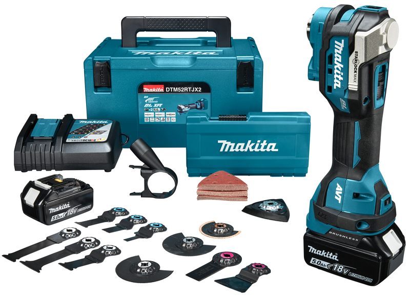 Makita DTM52RTJX2 18V Li-Ion Accu Multitool (2x 5,0Ah) Incl. Accessoireset In Mbox - Koolborstelloos EAN: 88381741460