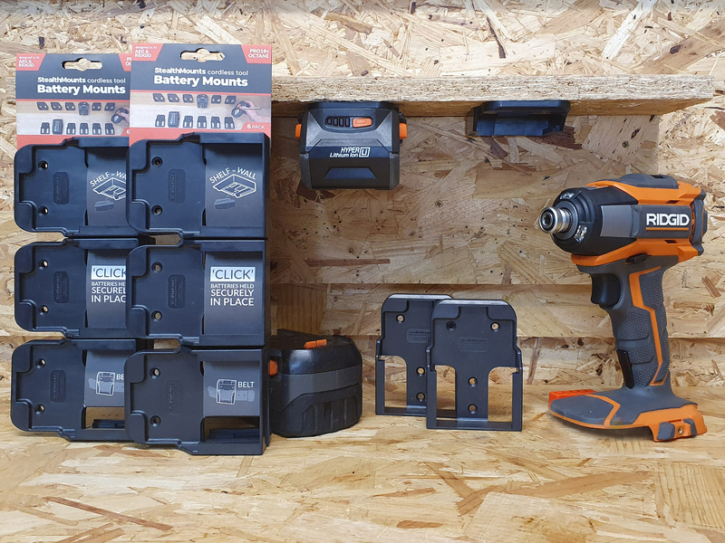 StealthMounts BM-RG18-BLK-6 Accuhouders Voor Ridgid/AEG 18V - Zwart - 6 Stuks - Detailed view of the product