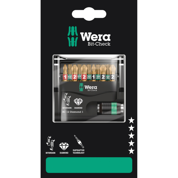 Wera 05136392001 12-delige Bit-Check Diamond 1 SB Bitset