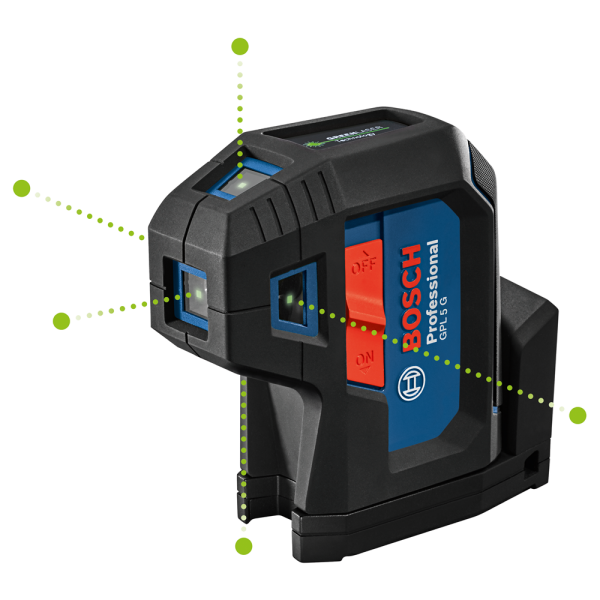 Bosch GPL 5 G Puntlaser Incl. Batterijen In Etui - 5 Punten - Groen - 30m - Detailed view of the product