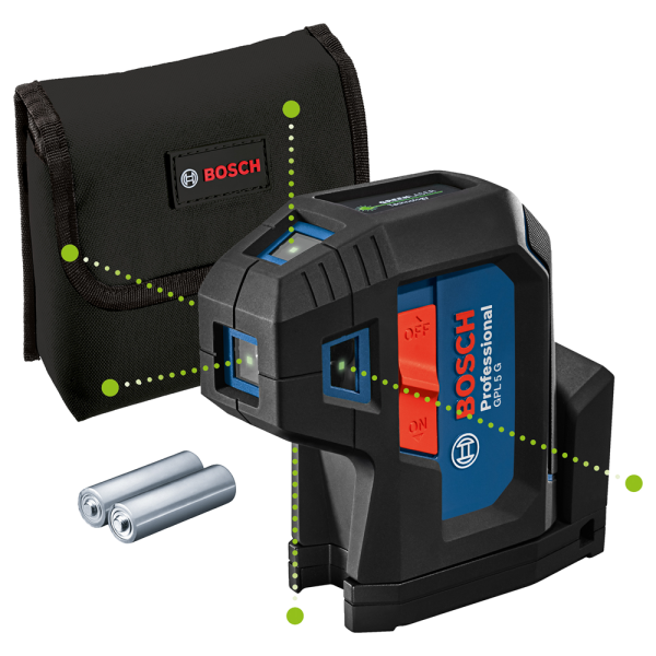 Bosch GPL 5 G Puntlaser Incl. Batterijen In Etui - 5 Punten - Groen - 30m - Detailed view of the product