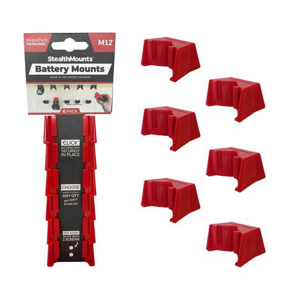 StealthMounts BM-MW12-RED-6 Batterijhouders Voor Milwaukee M12 (6 Stuks) - Rood