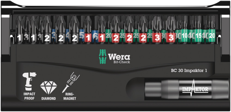 Wera 05057690001 30 Delige Bitcheck Impaktor 1 Bitset - PH/PZ/t/HX - Detailed view of the product