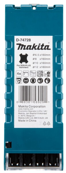 Makita D-74728 4-delige SDS-plus Betonboorset P2S - Detailed view of the product
