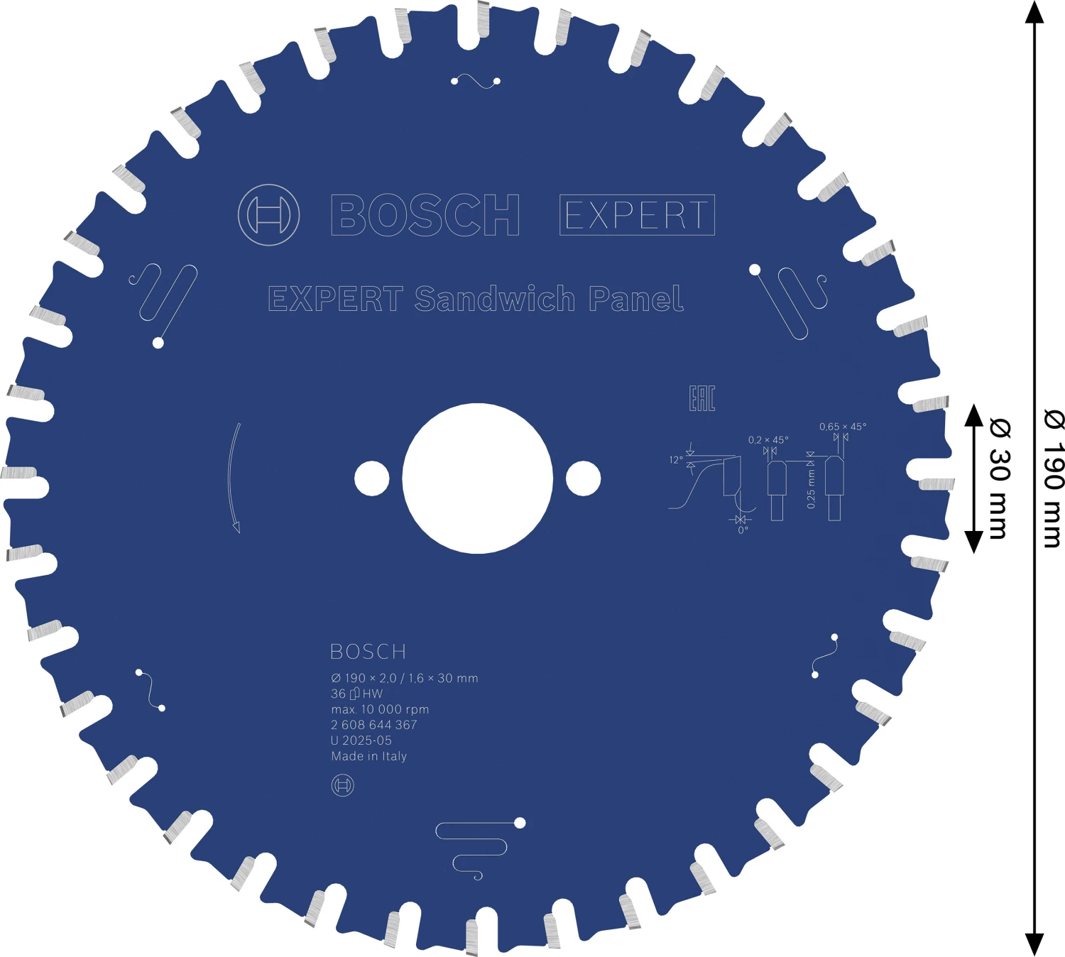 Bosch 2608644367 EXPERT Cirkelzaagblad - 190 X 30 X 36T - Sandwich Panelen thumbnail 4